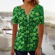 thumbnail image 1 of TaTaai Women's St. Patrick's Pullover Top, Soft Breathable Cotton, Loose Fit, Short Sleeve V-Neck, Ruching Button, Printed, Casual Holiday Daily Spring Summer Outings Multi-Color Gift, 1 of 5