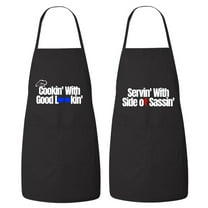Matching His and Hers Apron Set - Cookin with good lookin, Servin with a side of Sassin - Set of 2, Matching Couples, Cooking Apron, Kitchen, BBQ, House Warming, wedding.