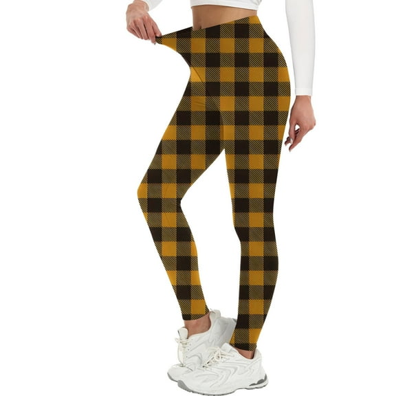 Posijego Women's Plaid Leggings Christmas Print Workout Tights High Waist Stretch Yoga Leggings for Ladies