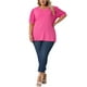 thumbnail image 2 of Blusas casuales de manga abullonada de puntos suizos para mujer de tallas grandes Agnes Orinda, escote en V, 2X, rosa intenso, 2 of 6
