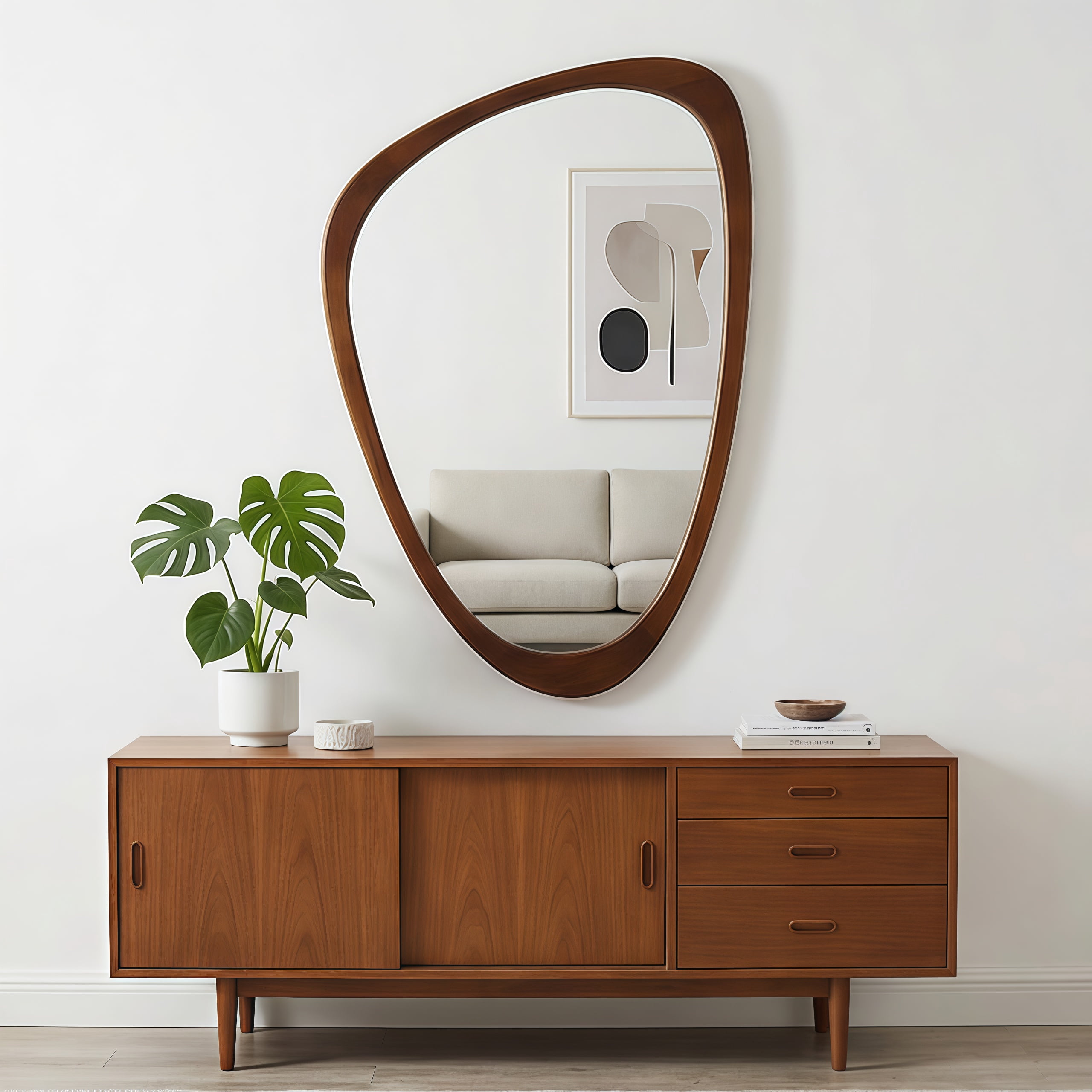 20x30-Inch Irregular Solid Wood Frame Mirror, Decorative Wall Mirror and Vanity Mirror for Bedroom Bathroom Living Room Entryway, Black Walnut