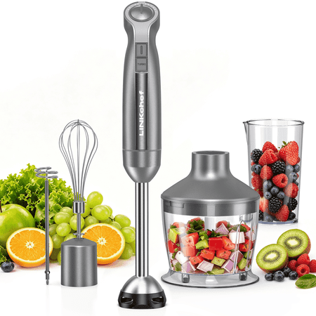 1000W Immersion Blender 5-in-1, 20-Speed Hand Blender with Chopper, Whisk & Milk Frother, Stainless Steel Stick Blender
