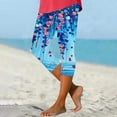 thumbnail image 2 of ZToonmas Women's High Waist Floral Print Capri Leggings Slim Fit Cropped Trousers with Scalloped Hem for Summer, 2 of 5