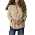 thumbnail image 5 of Delliss Women's 3/4 sleeve V Neck Cotton Linen Solid Color T-shirt Top S-2XL, 5 of 9