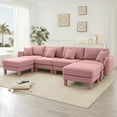 thumbnail image 4 of Boucle Fabric U Shape Sectional 4-seater Sofa Couch With Distinctive Shell-shaped Armrests And 2 Movable Ottomans,Cylindrical Legs Wrapped with Self-fabric,Pink Color, 4 of 17