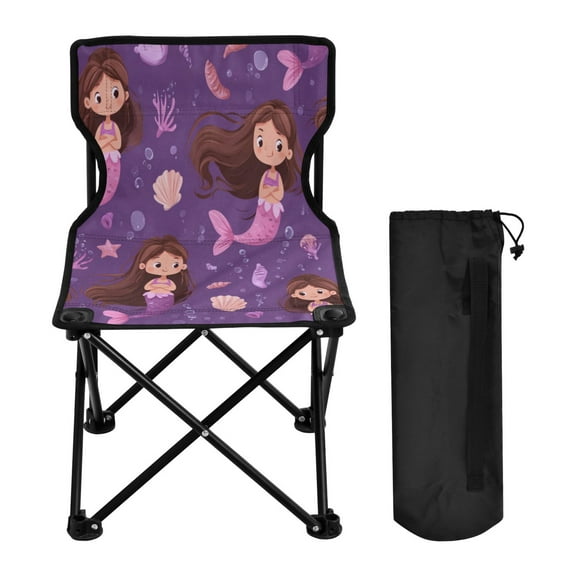 600D Oxford Camping Chair Portable Foldable Chair Supports 220 lbs for Picnic, Fishing, Backpacking Cute Pink Mermaids