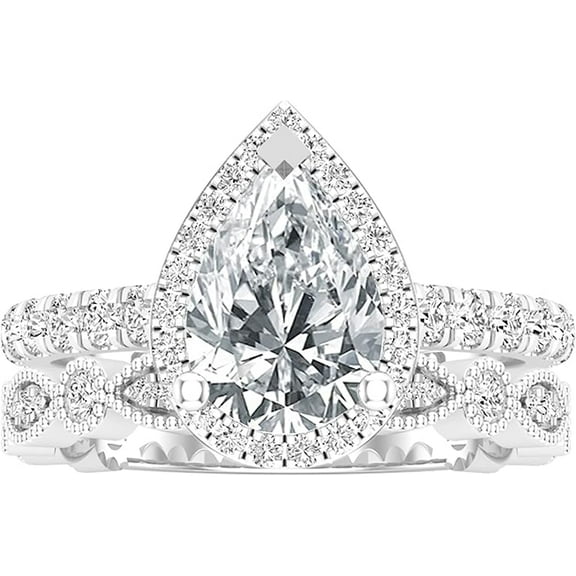 beryl_creation 14K White Gold Plated 2.50 Ct Pear Cut White Diamond Christmas Thanksgiving Wedding Bridal Ring Set 925 Sterling Silver For Women's -7.5