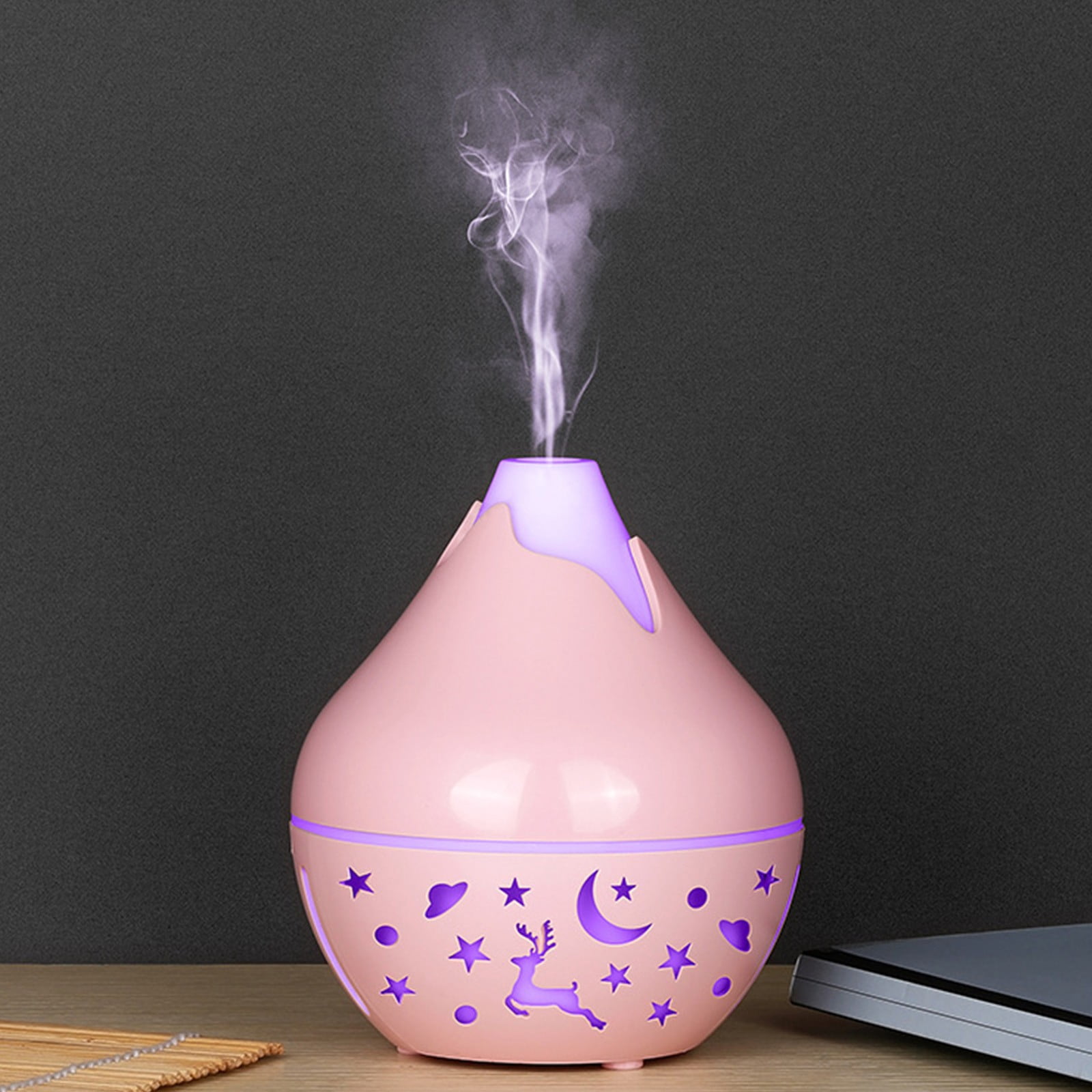 HengDidi Mini Wood Grain Humidifier with Color-Changing Night Light - USB Powered Aroma Diffuser for Oils - Silent Operation for Bedroom or Office - Portable Mist Device