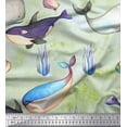 thumbnail image 1 of Soimoi Modal Satin Fabric Shell & Whale Fish Ocean Print Fabric by Yard 42 Inch Wide, 1 of 1