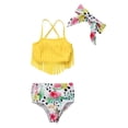 thumbnail image 2 of StylesILove Infant Baby Girls Yellow Fringe Tropical Bikini Swimsuit with Headband 3pcs Bathing Suit Beach Pool Swimwear, 2 of 5