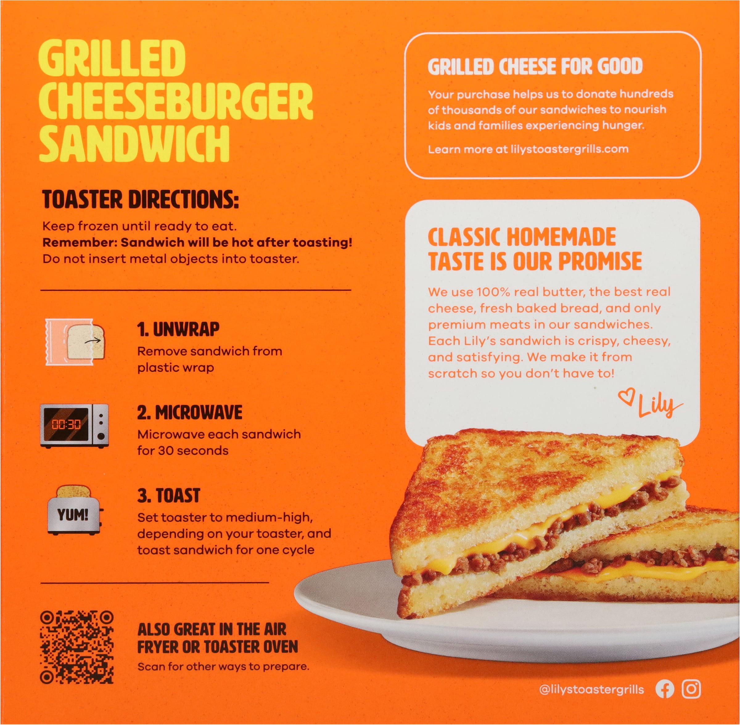 Lily's Toaster Grills - Grilled Cheeseburger Sandwich - Frozen Meal, 2 Pack