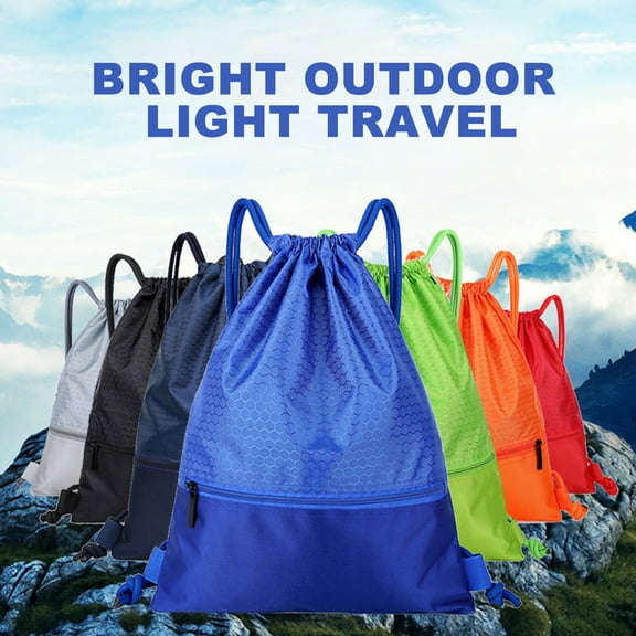 Cheers.US Men Women Nylon Waterproof Honeycomb Zipper Drawstring Bag String Backpack Outdoor Gym Sport Fitness Sackpack Storage Bag