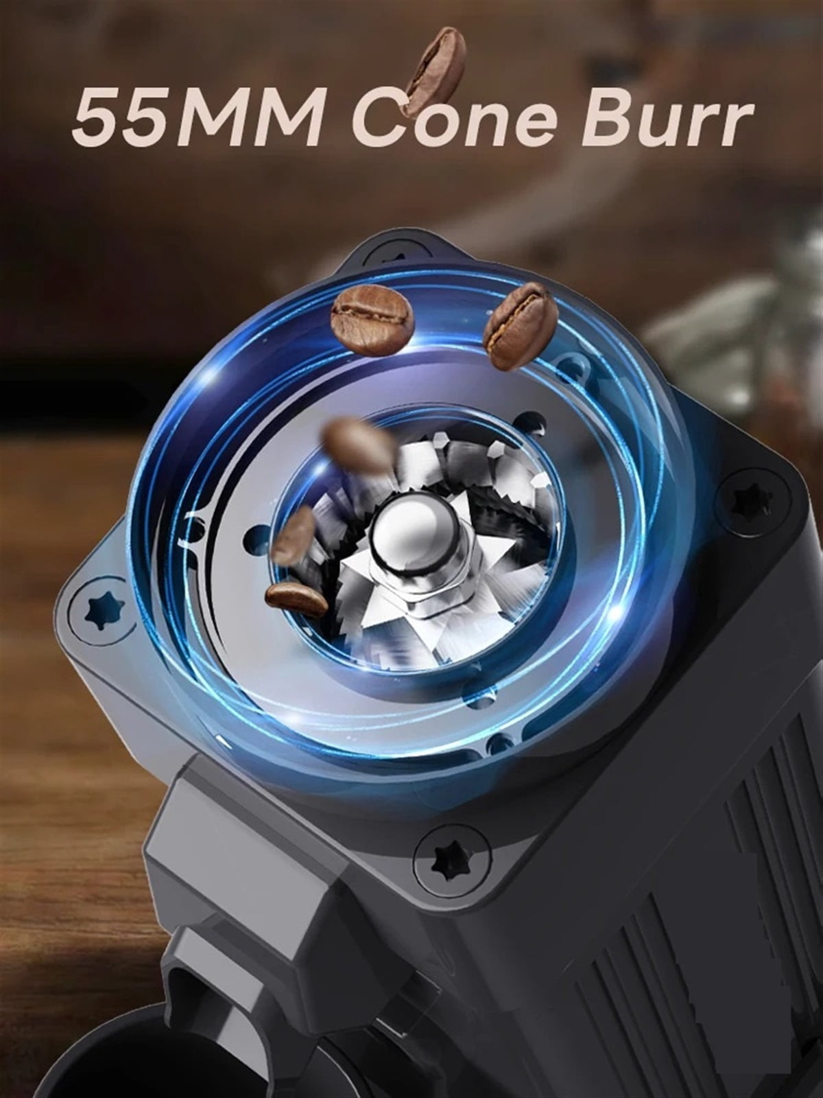 Electric Coffee Grinder 55MM Espresso Cone Burr Stepless Fineness Adjustment Cold Brew Bean Grinder Black Sliver ,Adjustable Grinding