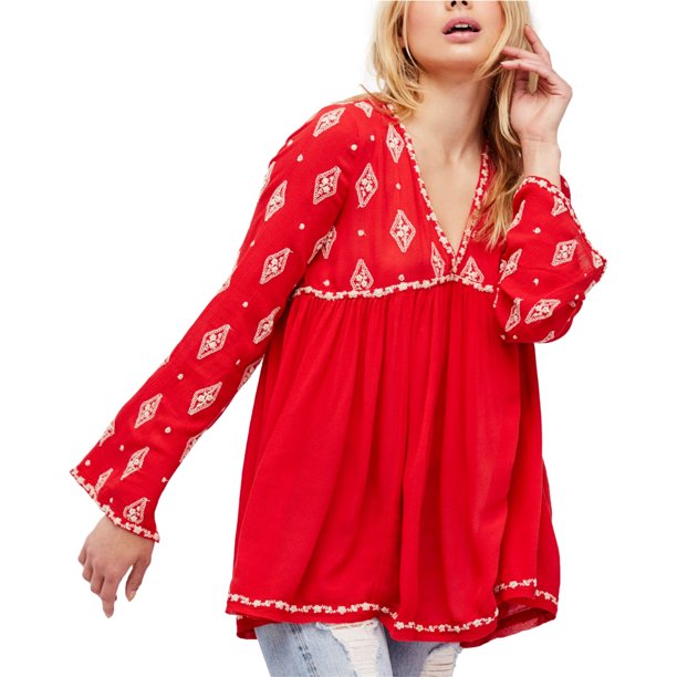 Blusa Free People con mangas de campana de diamante para mujer rojo XS