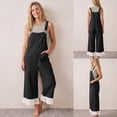 thumbnail image 2 of Womens Boho Lace Patchwork Bib Overalls Casual Adjustable Straps Wide Leg Jumpsuits with Pockets, 2 of 7