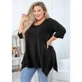 thumbnail image 3 of SHOWMALL Plus Size Tops for Women Tunic 3/4 Sleeve Clothes Black 2X Blouse Swing Tunic Clothing Side Split Crewneck Flowy Shirt for Leggings, 3 of 8