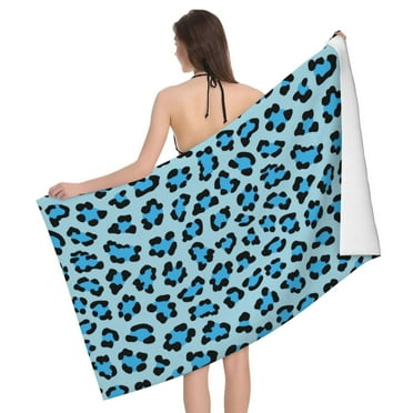 Blue leopard print Bath Towels, (32 x 52 Inches) Microfiber Ultra Soft Highly Absorbent quick dry towel beach towel for Bathroom, Sports, Travel, Beach, Yoga