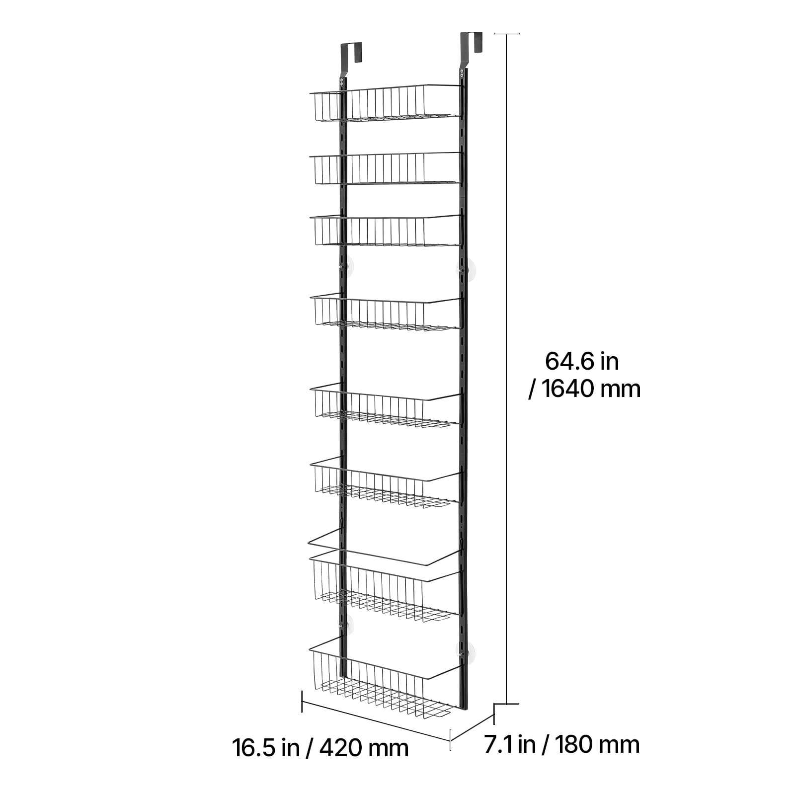 KFFKFF Door-Mounted Pantry Organizer, 8-Level Storage Solution, Robust Steel Constructed Spice Holder, Customizable Wall-Mounted Condiment Shelves, Suitable for Kitchen, Laundry Area, Bathroom, Black
