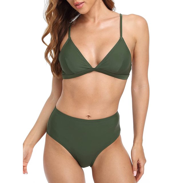 Charmo Maillot de Bain Triangle pour Femmes Bikini Taille Haute 2 Pcs