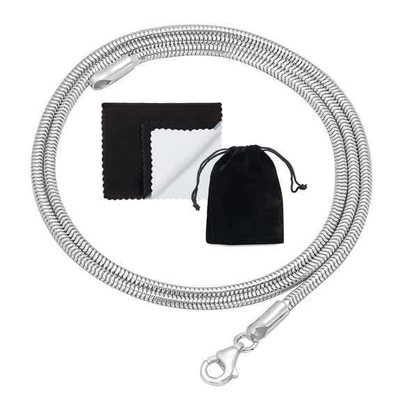 2mm Solid .925 Sterling Silver Round Snake Chain Necklace, 22 inches