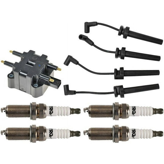 Ignition Coil Spark Plug and Wire Set 6 Piece - Compatible with 2002 - 2005 Jeep Liberty 2.4L 4-Cylinder 2003 2004