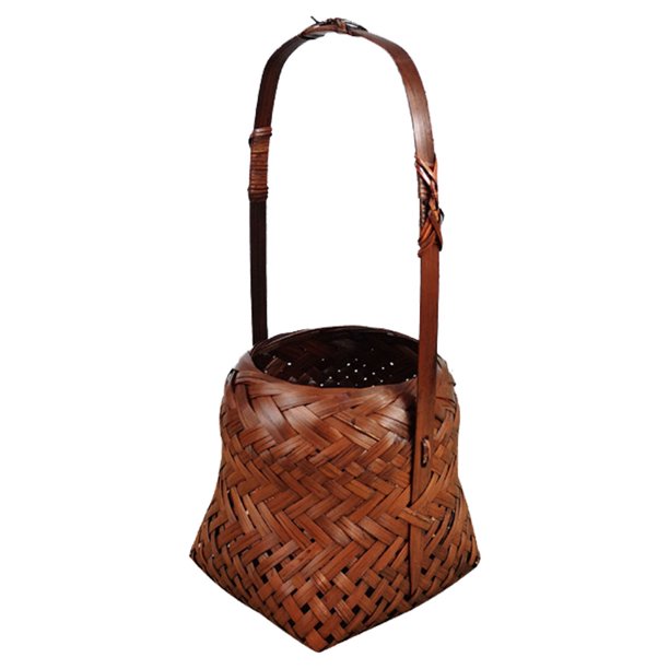 1 cesta de flores retro de bambú, cesta de almacenamiento de estilo chino (café)