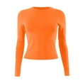 thumbnail image 5 of WTOBBY Women's Fashion Solid Color Round Neck Long Sleeve T-Shirt Top, Casual Comfortable Fit for Everyday Wear, Simple and Stylish Design for Versatile Use,Orange L, 5 of 5