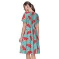 thumbnail image 2 of Bixox Robe d'Été à Manches Courtes pour Femmes Robe Ample Longueur Genou avec Poches-Pastèque, 2 of 7