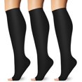 thumbnail image 1 of PinesC 3 Pairs Open Toe Compression Socks for Women & Men Toeless Knee High Stockings for Circulation Support 01 Black Large-X-Large, 1 of 5