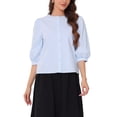 thumbnail image 1 of INSPIRAR CHIC Blusa Casual de Verano para Mujeres con Botones de Algodón, Manga Abullonada, Cuello Redondo, Talla XS, Color Azul, 1 of 6