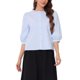 thumbnail image 1 of INSPIRAR CHIC Blusa Casual de Verano para Mujeres con Botones de Algodón, Manga Abullonada, Cuello Redondo, Talla XS, Color Azul, 1 of 6