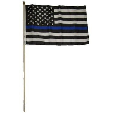 12x18 12"x18" USA Police Blue Line Memorial American Stick Flag wood staff