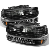 AKKON - For 1999-2006 Chevy Silverado Suburban Tahoe 4Pcs Black Bezel Headlights   LED Bumper Signal Lamps