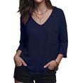 thumbnail image 3 of Loopsun Womens Long Sleeve Fall Tops Fashion Solid V Neck Pocket Thin Knit Casual Sweater Shirts, 3 of 5