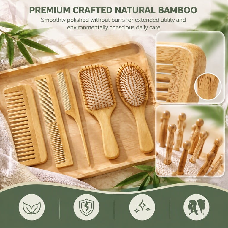 Scap Message YEMNPIOS 5 Pcs Natural Bamboo Hair Brushes for Scalp Massage Detangling ...