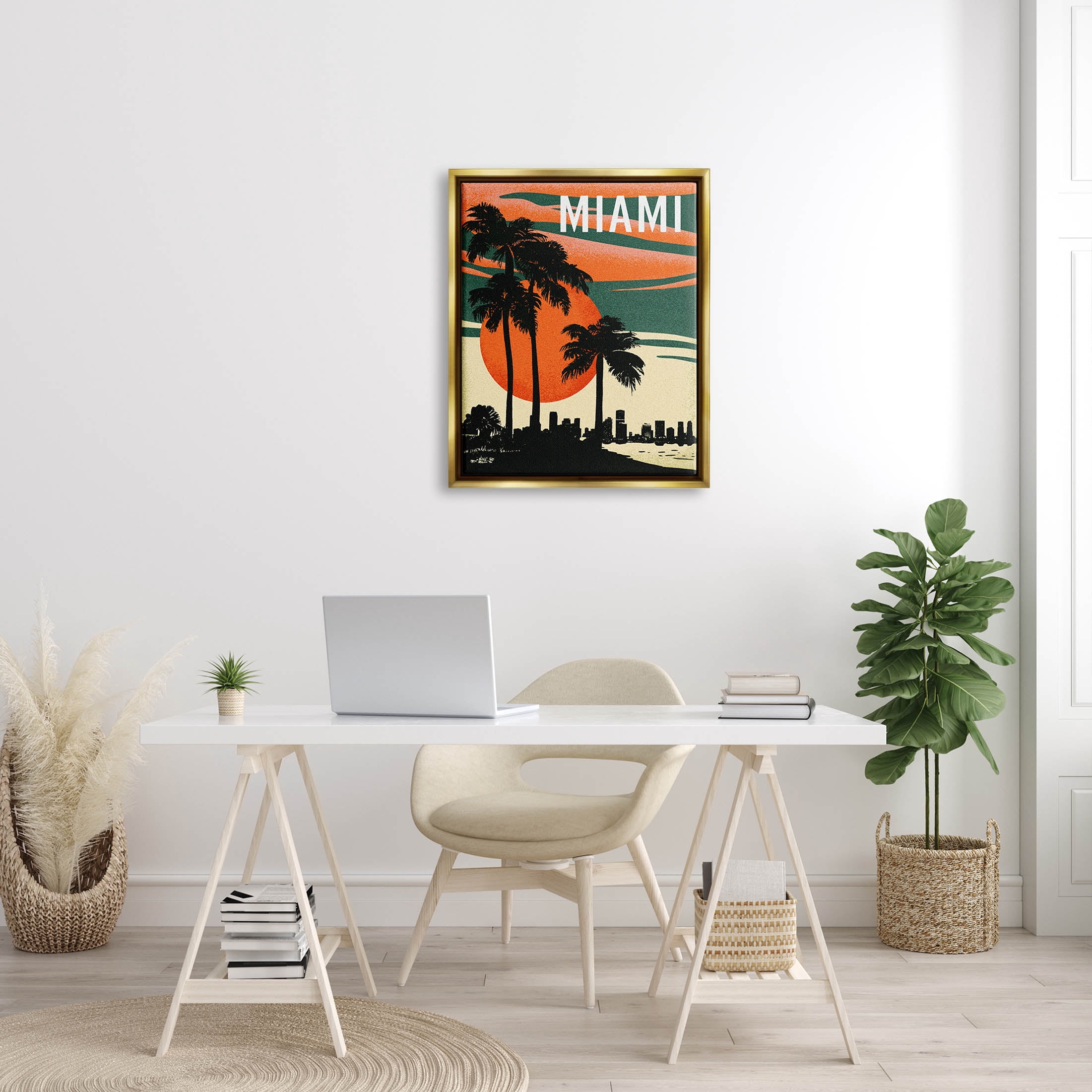 Stupell Industries Tropical Miami Palms Silhouette Graphic Art Metallic Gold Floating Framed Canvas Print Wall Art, Design by Ziwei Li