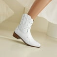 thumbnail image 6 of UngA Womens Leather Cowboy Boots Women's Cowboy Boots Mid Calf Cowgirl Embroidered Western Chunky Heel Pull On Knee High Boots White,6.5, 6 of 7