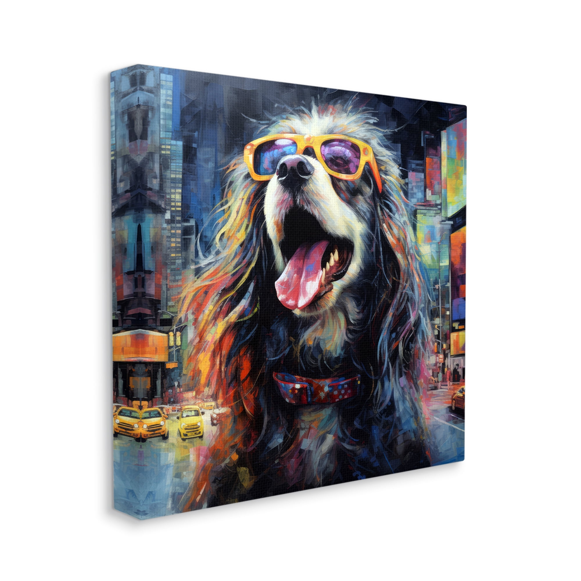Stupell Industries Dog in Modern City Animals & Insects Painting Gallery Wrapped Canvas Art Print Wall Art, 24 x 24