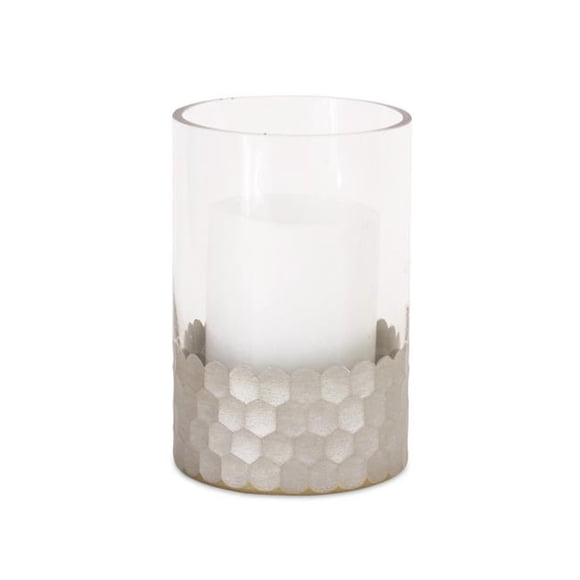 Melrose International 69637DS 6 x 4 in. Glass Candle Holder, Gray & Clear - Set of 2