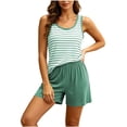 thumbnail image 2 of WIZUTIZ Women's Striped Loungewear Set with Built-in Pads Tank Top and Shorts Soft Modal Cotton Blend Sleepwear Comfy Pajama Set Summer Sleep 2 Piece, 2 of 6