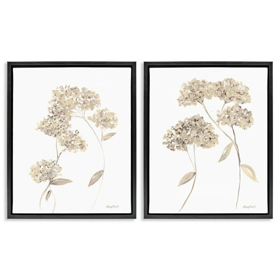 Stupell Industries Plain Beige Blossom Sprig Plants & Flowers Painting Black Floater Framed Canvas Art Print Wall Art, 17 x 21, Set of 2