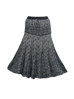 Mogul Women's Fashion Maxi Skirt Black Peasant Tiered Printed Hippie Boho Gypsy Long Skirts