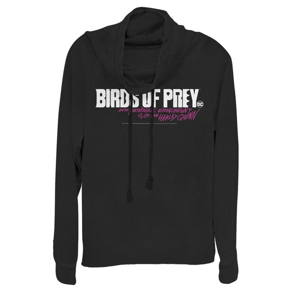 Junior's Birds of Prey Fantabulous Logo Cowl Neck Sweatshirt Black Small