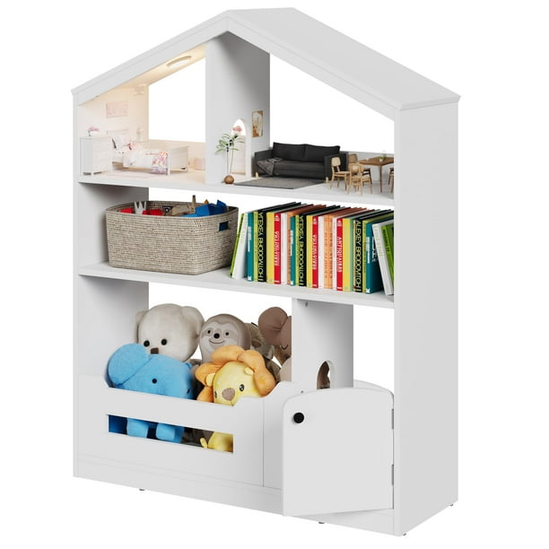 Yeshouse estantería infantil 3 niveles, 36,6" de ancho, luz de sensor de movimiento, organizador de juguetes y libros, con dispositivo anti-vuelco para guardería o sala de juegos