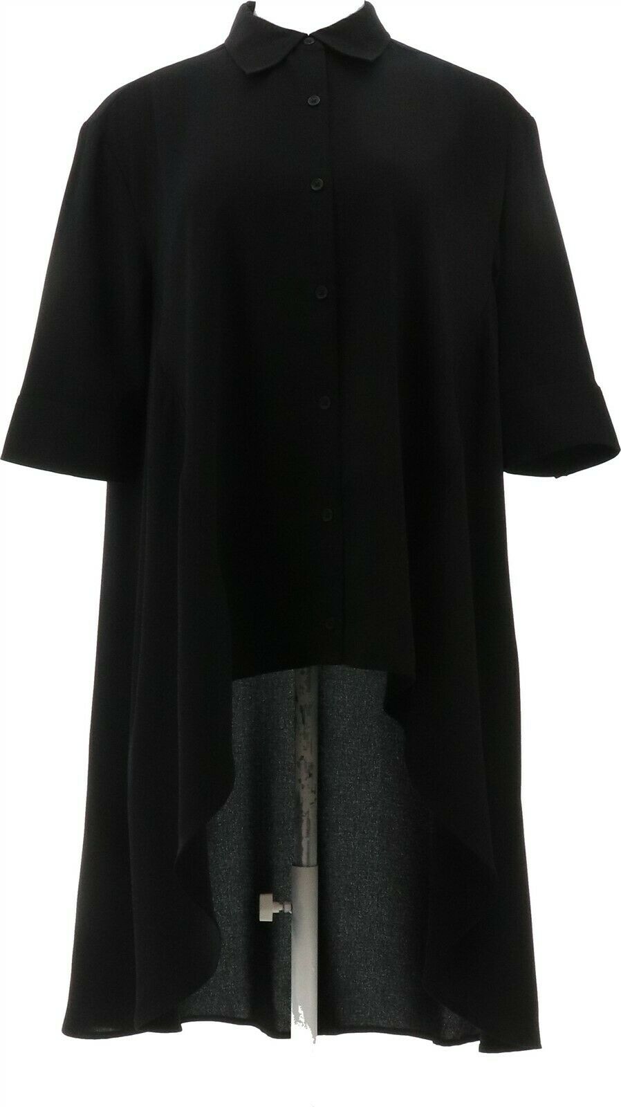 DG2 Diane Gilman Drama Button Front Hi-Low Blouse Black M NEW 710-405