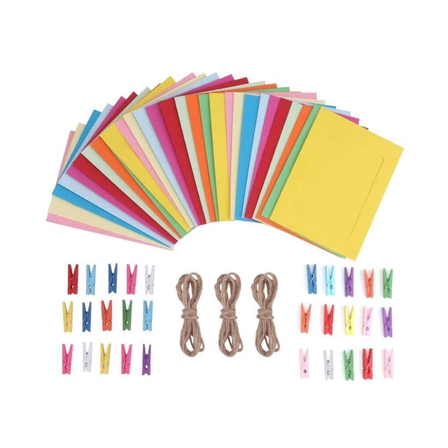 Colored Paper Photo Frame Colorful Set Multiple Picture Mats Mini Wooden Clips String Hanging Cardboard For Home Room Wall Decor DIY Christmas
