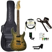 Sawtooth Natural Series Flame Maple Trans Moss Burst 24-Fret Electric Guitar with Single Coil Pickups, Gig bag and ChromaCast Accessories