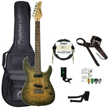 Sawtooth Natural Series Flame le Trans Moss Burst 24-Fret Electric Guitar with Single Coil Pickups, Gig bag and ChromaCast Accessories