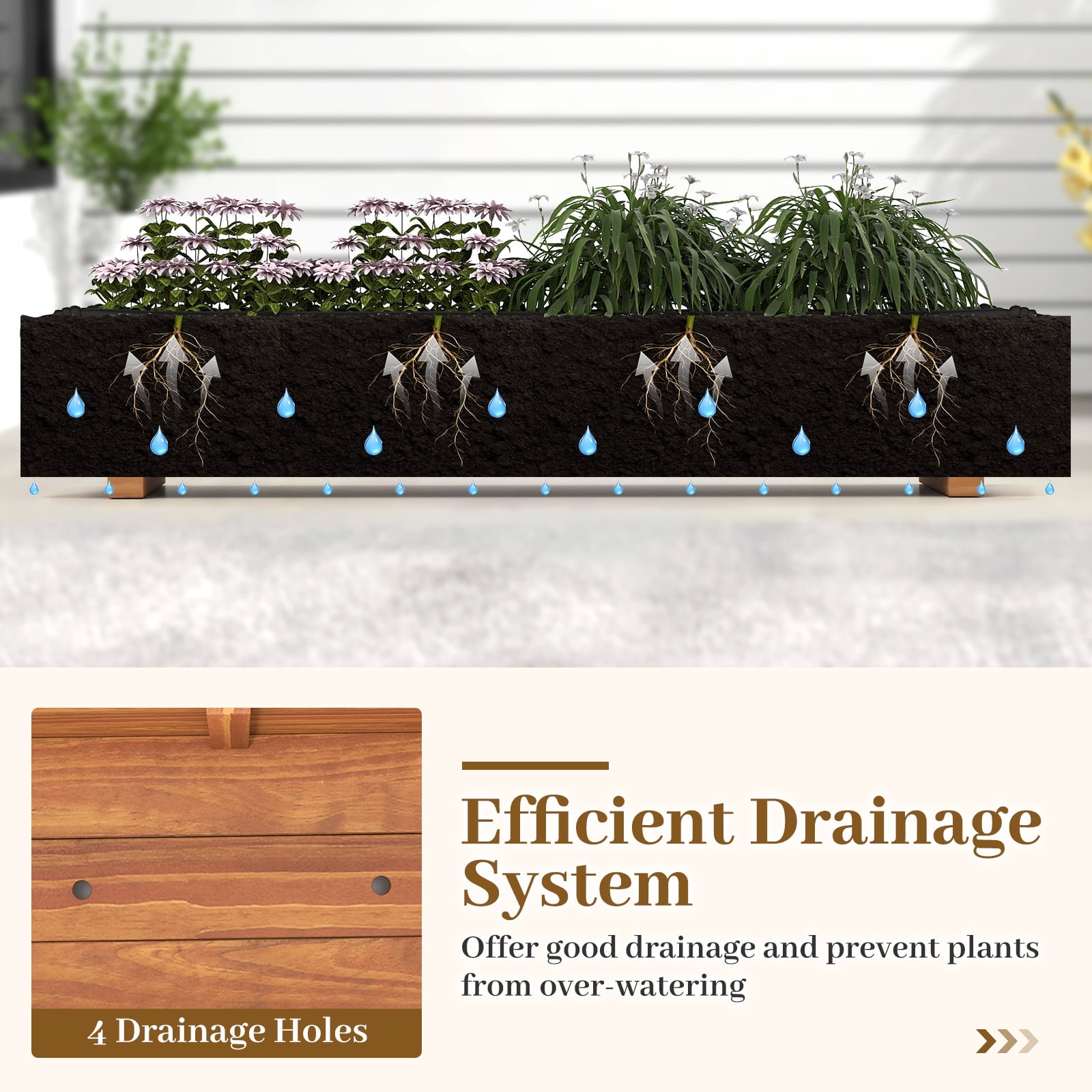 Gymax Wooden Raised Garden Bed w/ Drainage Holes Liner for Vegetable Flower Herb