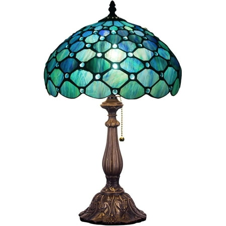 

bafwm Tiffany Table Lamp Stained Glass Dragonfly Lampshade W12H19 Inch Antique Style Bedside Nightstand Desk Lamp Work Study Desktop Light Decor Home Bedroom Living Room Office Pull Chai